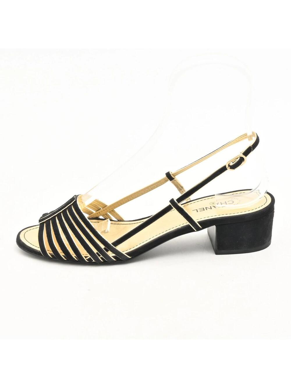 Chanel Black Gold Suede Leather Women's #342342C77B